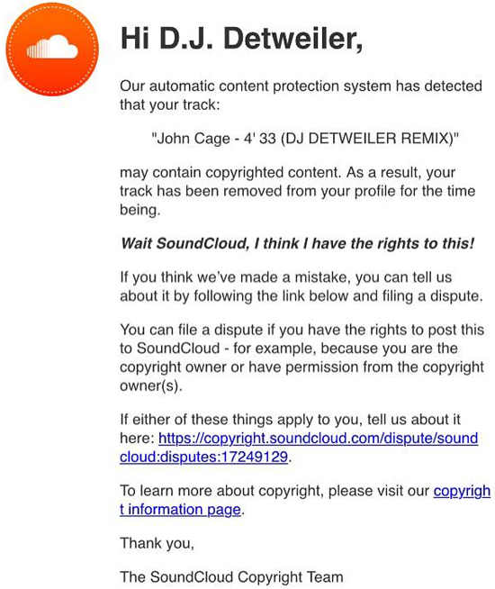 Soundcloud寄給DJ Detweiler的通知